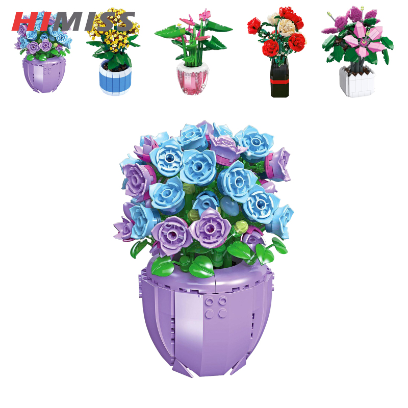 HIMISS Potted Flower Building Blocks Plant Bouquet Assemble Building Bricks Tabletop Ornaments Decoration For Kids Birthday Gifts ราคา 192 บาท*ส่งฟรี