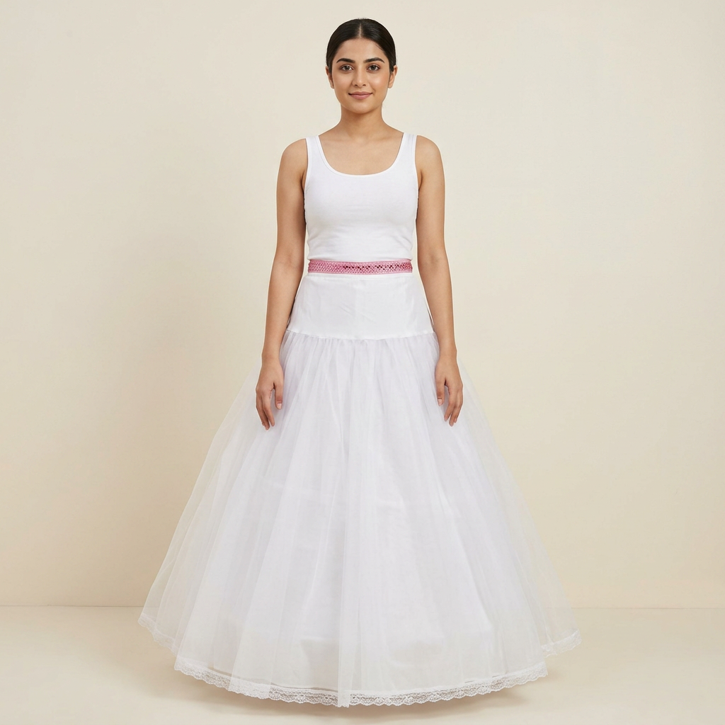 Skirt for Women All Season Nylon Net Fabric Cancan Skirt for Under Dresses Ghair Lehenga Maxi Sharara Frock with Adjustable Waist in White Color