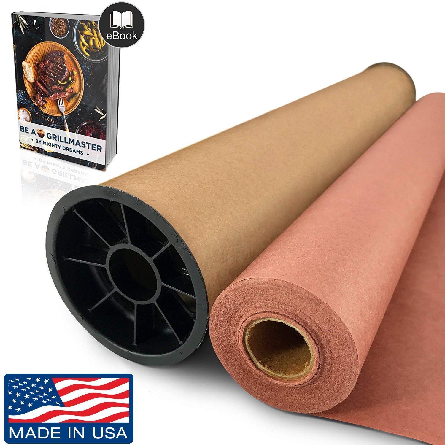 Made in the USA 100% FDA Approved 24 x 50 24 Peach/Pink Butcher Paper with Free Temperature Probe Clip- Authentic BBQ Smoker Paper with Storage Tube 