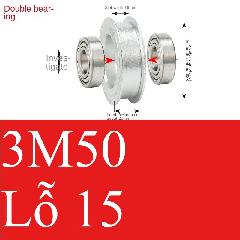Bánh Răng Đồng Bộ bóng 16 15 | 3M 50 Răng Guangfa - Răng Căng, Rãnh 11/16/21mm, Có Ổ Bi, Lỗ 5-17mm, Nhôm, Hướng Dẫn Công Nghiệp