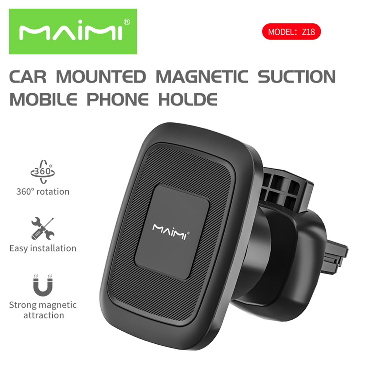 Maimi ที่ตั้งมือถือในรถ รุ่น Z18 ที่ตั้งมือถือแบบแม่เหล็ก เสียบช่องแอร์ ในรถ ติดแน่น ขาตั้งมือถือ ที่จับโทรศัพท์ในรถ ของแท้ 100% ราคา 169 บาท*ส่งฟรี