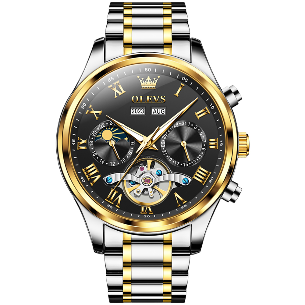 OLEVS 7005 Stainless Steel Band Fashion Men Wristwatch Waterproof Automatic Mechanical Watches For M