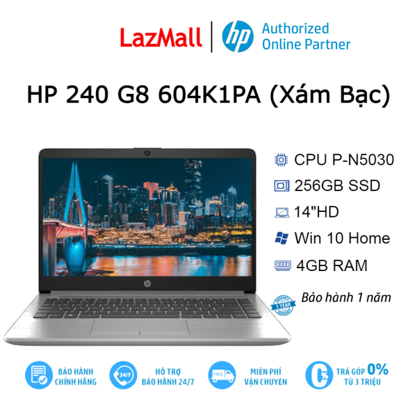 Laptop HP 240 G8 604K1PA P-N5030| 4GB| 256GB| OB| 14″HD| Win10 (Xám bạc)