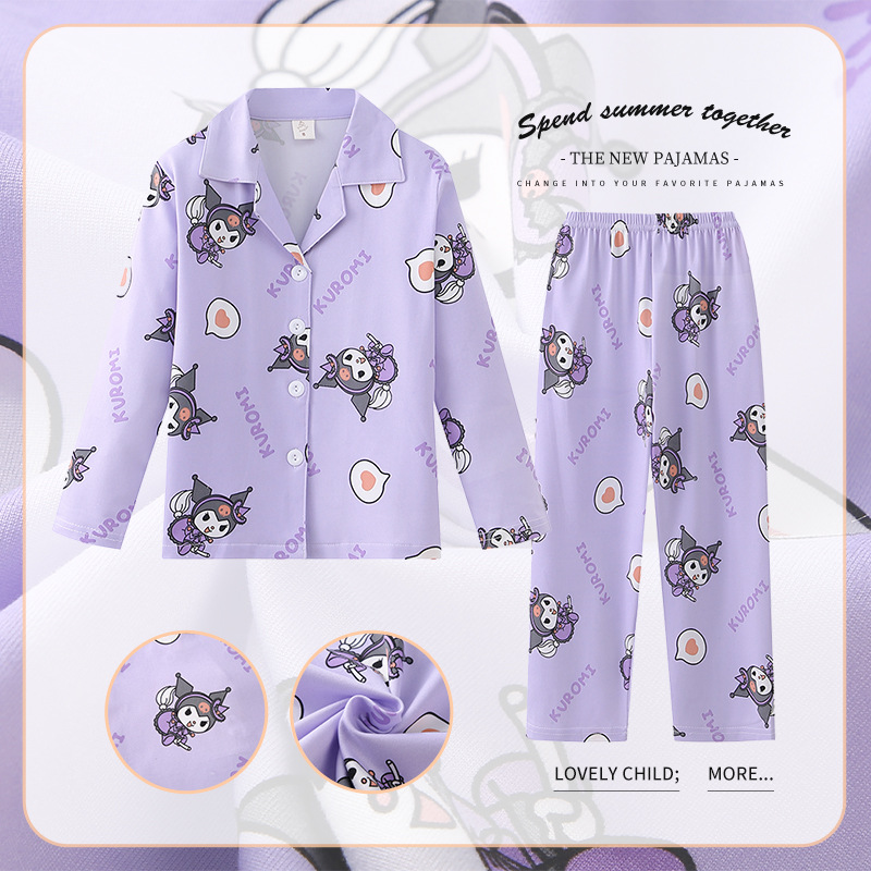 Kuromi cinnamoroll áo ngủ cho trẻ em và bé gái tay áo dài mới mùa xuân và mùa thu Áo Pajama Bộ Mỏng đồ ngủ tại nhà cho trẻ em