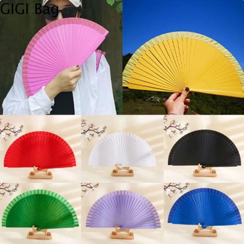 GIGI Đơn giản Quạt trơn Tây Ban Nha Thủ công Màu trơn Quạt đạo cụ trang trí Cổ điển Nghệ thuật thủ công Quạt gấp bằng gỗ nguyên chất Đạo cụ