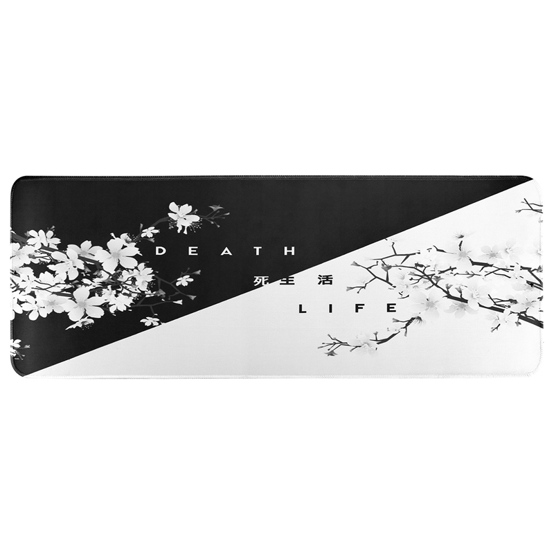 Black and White Gaming Mouse Pad, Mouse Mat Desk Pad, Stitched Edges Mousepad, 31.5 x 11.8 Inch