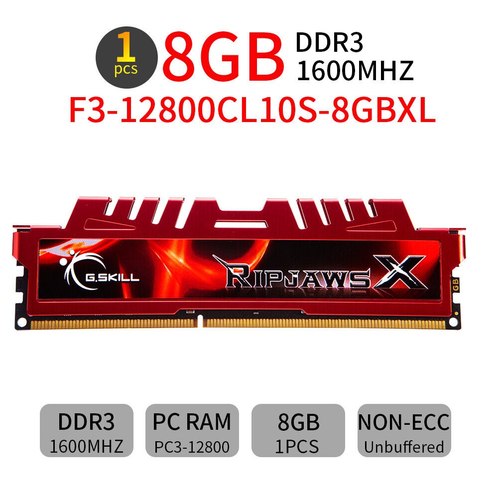 For G.SKILL Ripjaws X 8GB DDR3 1600MHz PC3-12800U F3-12800CL10S-8GBXL Desktop RAM Ac