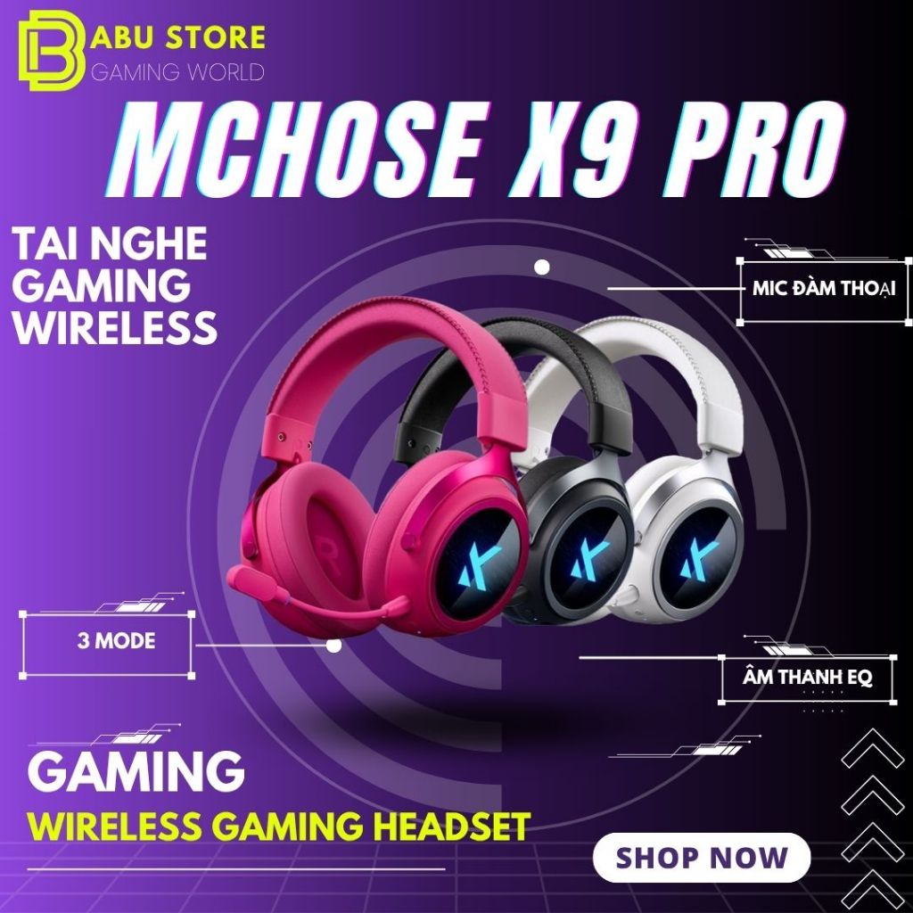 Tai Nghe Gaming Không Dây MCHOSE X9 Pro – 7.1 Surround, Pin Trâu 250H, Mic AI Chống Ồn