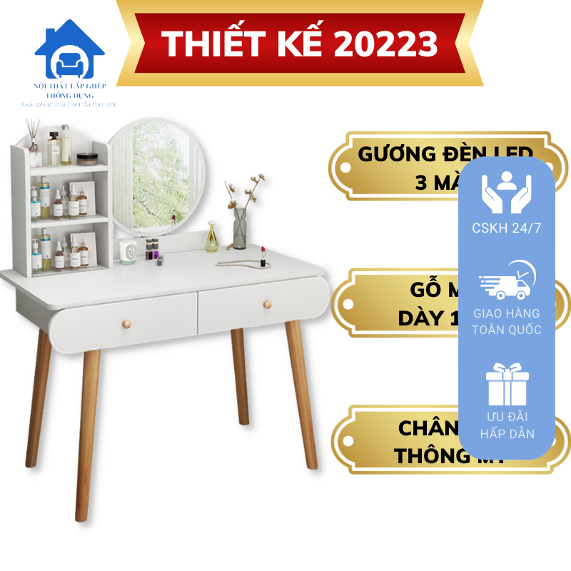 Bàn trang điểm phong cách Bắc Âu, bàn phấn, bàn trang điểm có tủ kèm gương có Led sang trọng hiện đại
