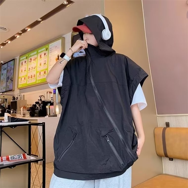 WOMA Kem chống nắng trùm đầu nam-áo nỉ không tay kiểu Mỹ-VEST-VEST-Overalls-Áo khoác ngắn tay