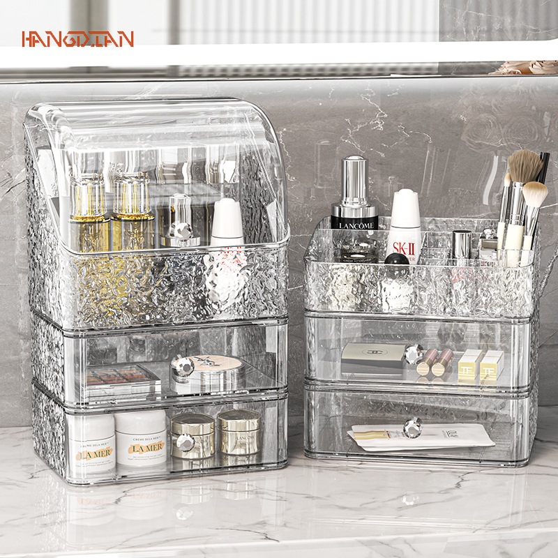 Hangdianlưu trữ hộp gợn sóng nước ánh sáng sang trọng máy tính để bàn bụi ngăn kéo kệ lưu trữ mỹ phẩm tủ quần áo đồ sắp xếp son môi lưu trữ hộp cao cấp