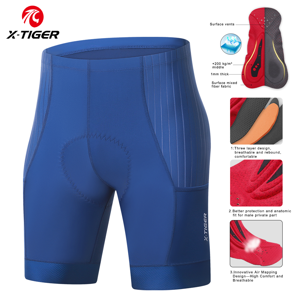 X-TIGER Men's Competition Cycling Shorts Shockproof High Elasticity Comfortable Mountain Road Cycling Pants High Density Explosion Cotton Air Pad
