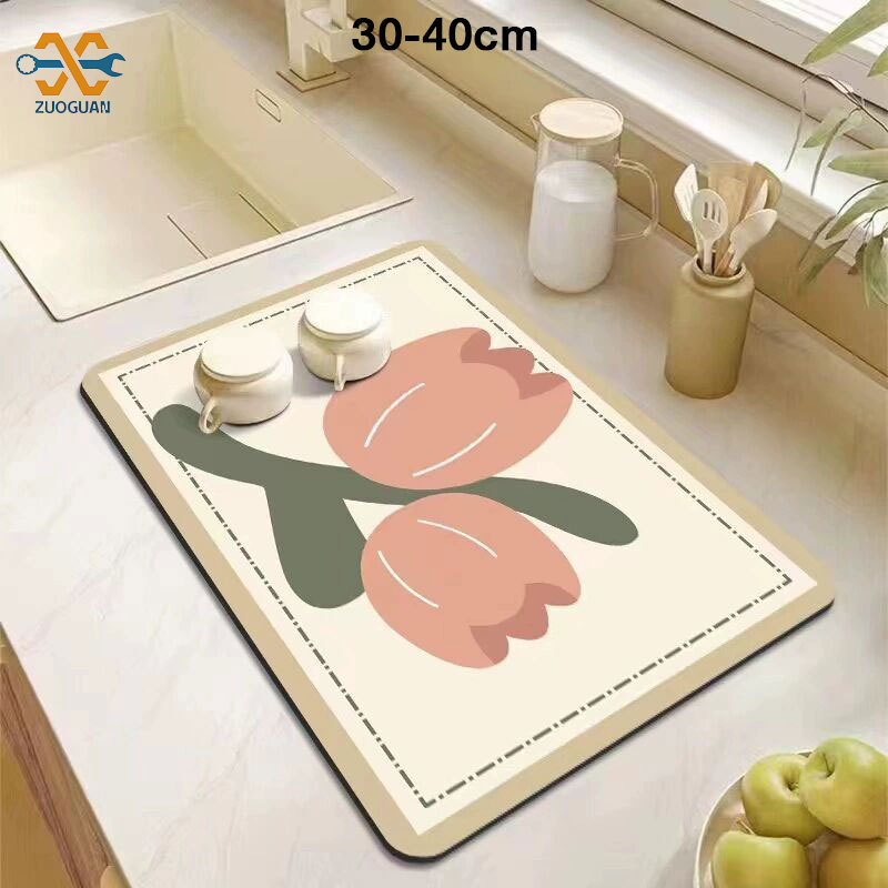 Zuoguan placemat bàn bếp tấm lót ráo nước tảo cát bùn Mat vuông tấm lót ráo nước nước hấp thụ cách nhiệt Pad cho bàn ăn