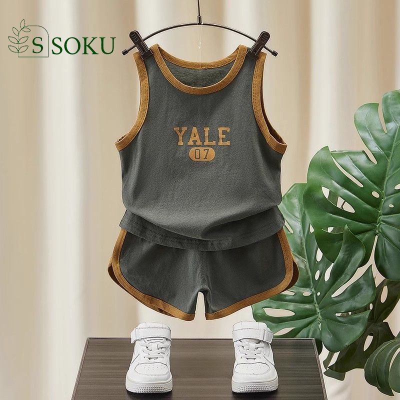 SOKU เสื้อสงกรานต์เด็ก ชุดเด็กผู้ชาย การออกแบบตัวอักษรที่ทันสมัย ชุดลำลองกางเกงขาสั้นแขนสั้นน่ารักสำหรับเด็กชายฤดูร้อน ราคา  116 บาท*ส่งฟรี