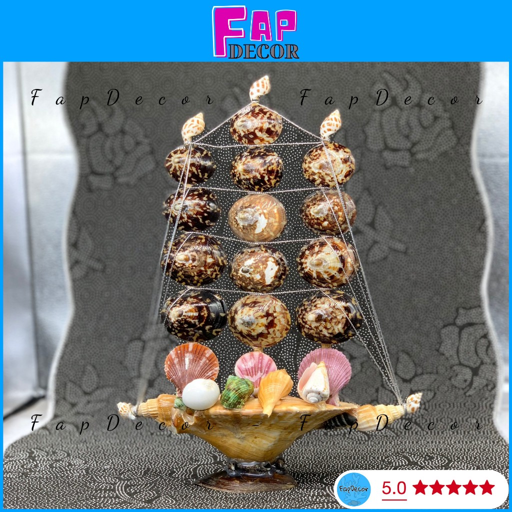 Thuyền mỹ nghệ làm từ vỏ ốc sò biển phong thủy, thuyền bườm vỏ ốc hàng cao cấp - fapdecor