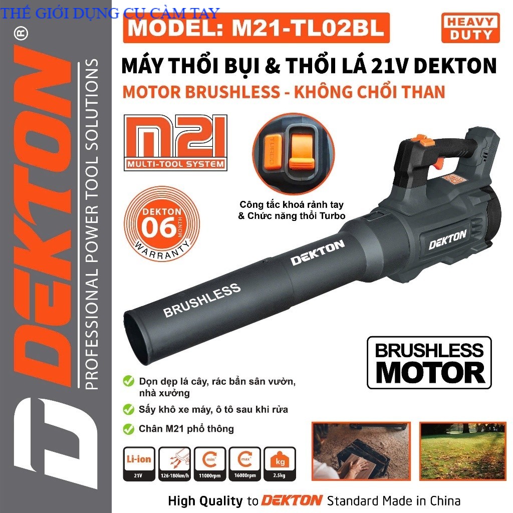 Máy Thổi Bụi, Thổi Lá Dekton M21-TB02BL Màu Xám, Động Cơ Brushless, Chân Pin Phổ Thông 4cm THẾ GIỚI DỤNG CỤ CẦM TAY GIÁ SĨ