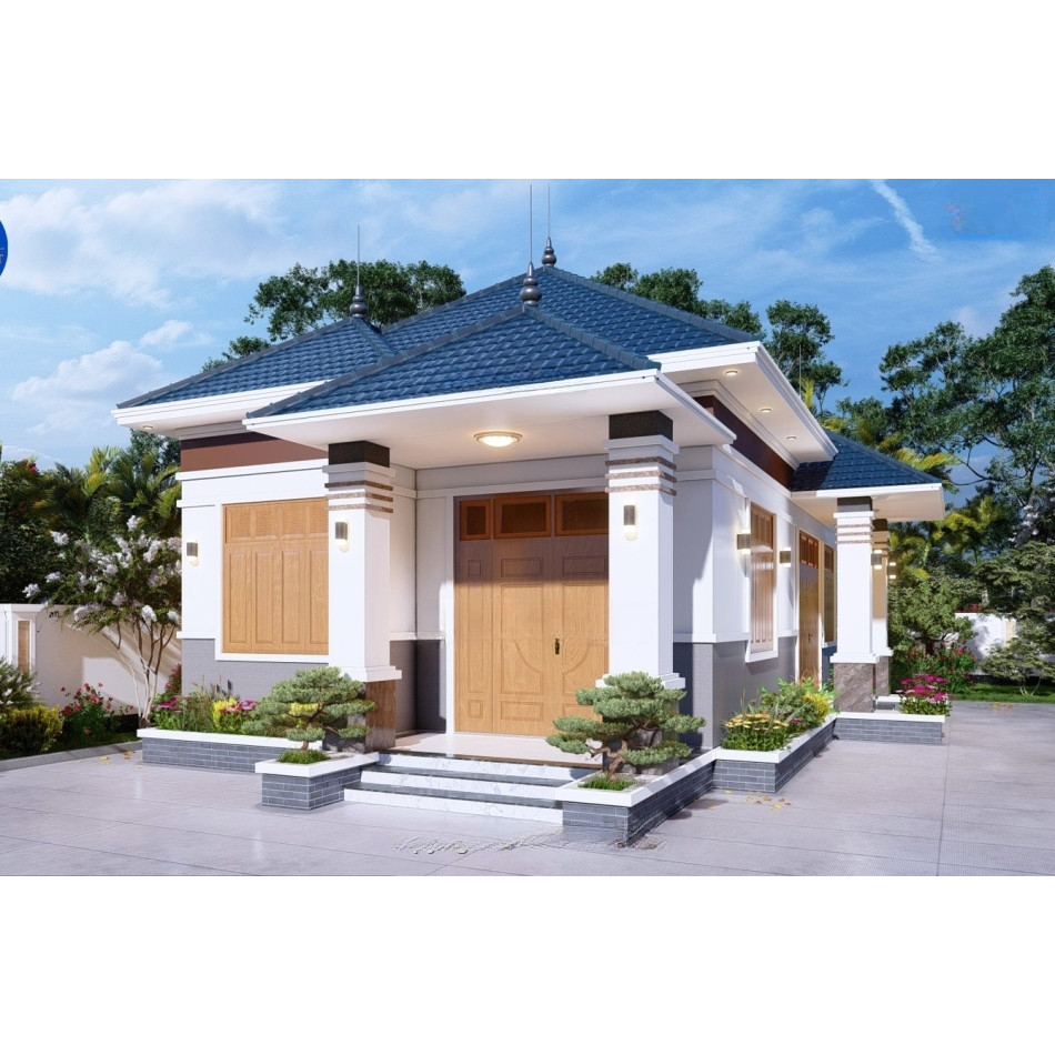 7.5x15m Bản Vẽ Thiết Kế nhà cấp 4 Mái Nhật 2 sảnh Sang Trọng. In Giấy A3, ảnh 3D màu, Kiến Trúc, Kết Cấu.