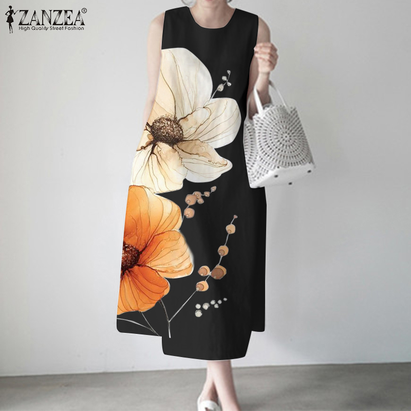 Celmia ZANZEA Đầm xòe váy cổ chữ O không tay dáng rộng thời trang Đầm tank in hoa thường ngày cho Nữ #7