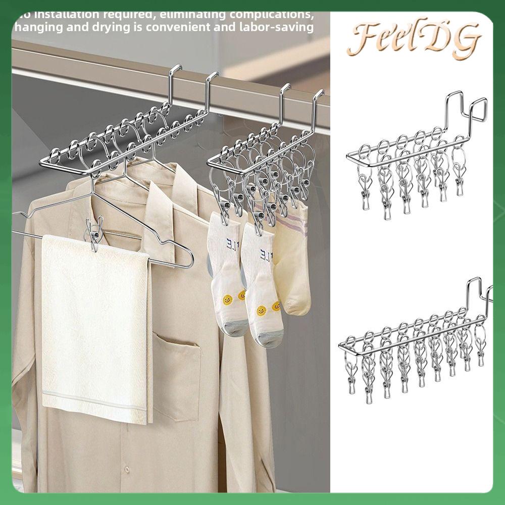 FEELDG Treo tường Giá phơi tất Thép không gỉ 10/16 Clip Giá phơi đồ lót Đa chức năng Bền bỉ Giá phơi đồ chống trộm ban công cho ban công trong nhà