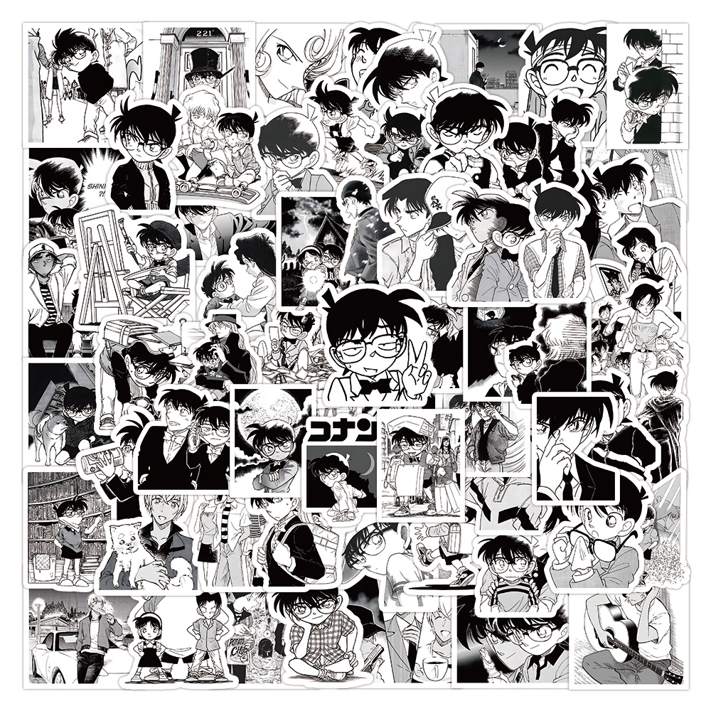 100Pcs Màu Đen Và Trắng Thám tử Conan Anime nhãn dán tranh vẽ tường Cho Mũ Bảo Hiểm Xe Đạp viết tay 