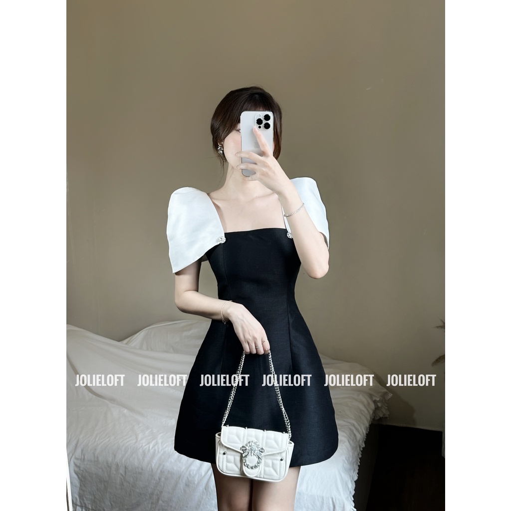 Váy đen tay trắng bồng katie - jolie loft