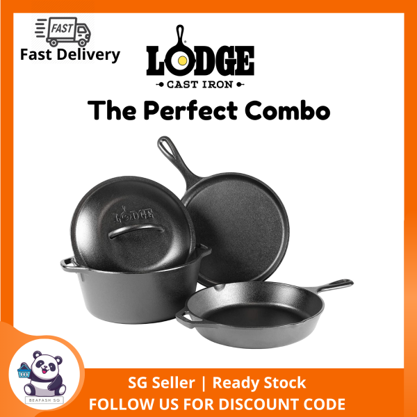 Lodge Cast Iron 3 Pans + 1 Cover-Piece Cookware Set Singapore