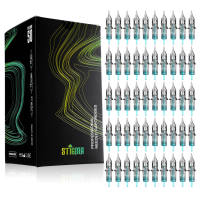 STIGMA 50Pcs/Box #10(0.3MM)#12(0.35MM) Professional Disposable Mixed Tattoo Needle Sterilization Cartridge Body Permanent Makeup Tools and Accessories Blue RL/RS/RM