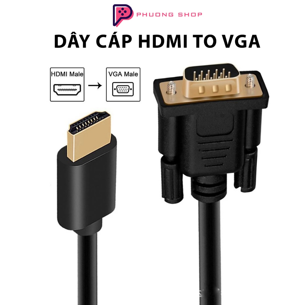 Dây Cáp Chuyển Đổi Từ HDMI Sang VGA Full HD 1080P 60Hz Dài 1.8 Mét - Cable HDMI to VGA