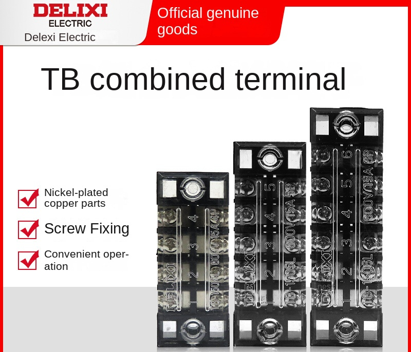Đầu Nối Dây Điện TB 2504 Delixi Đồng Nguyên Chất, Chống Cháy, 15A, 3 Vị Trí Domino Teminal Cho Hệ Thống Điện