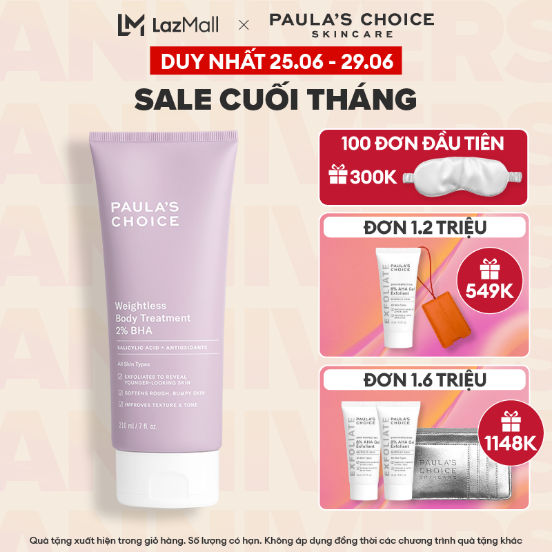 Kem dưỡng thể ngừa viêm lỗ chân lông Paula’s Choice RESIST WEIGHTLESS BODY TREATMENT WITH 2% BHA 5700
