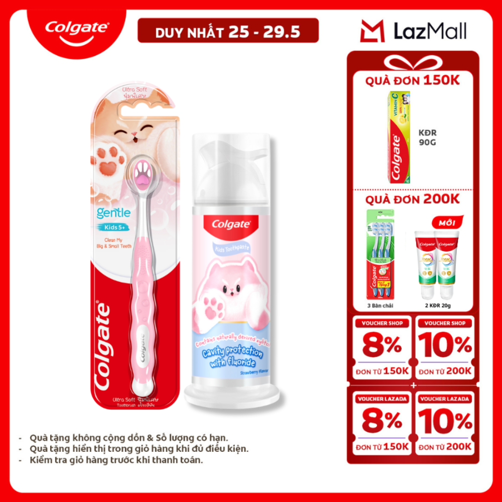 [Chỉ 25-29.5_X2 Voucher giảm 20%] Bộ kem đánh răng và bàn chải Colgate Fluffy dễ thương cho bé (mẫu ngẫu nhiên)