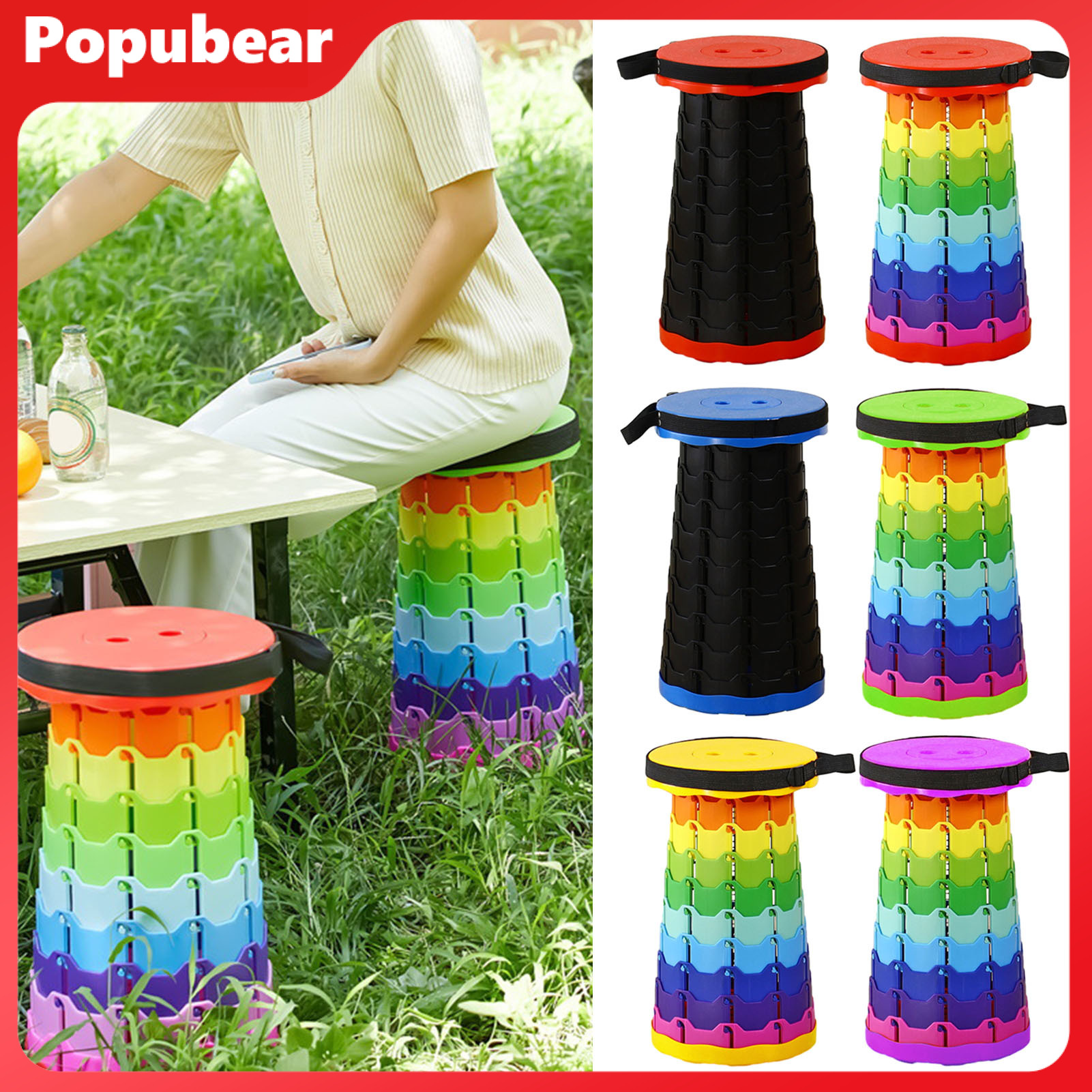 Retractable Stool with Carrying Handle Portable Height Adjustable Lightweight Heavy Duty Outdoor Camping Picnic Fishing Telescoping Folding Chair Seat ราคา 1,034 บาท*ส่งฟรี