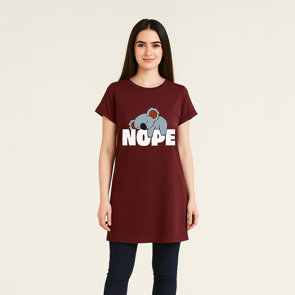 Aua N Co Nope Printed Long T Shirts For Women And Girls Comfortable Casual Everyday Statement Top Piece