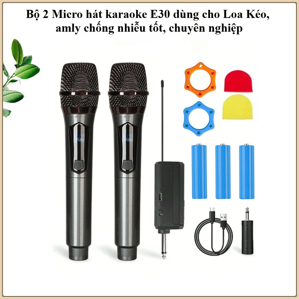 Bộ 2 Micro hát karaoke EHOONA E30 dùng cho Loa Kéo, amly chống nhiễu tốt, chuyên nghiệp
