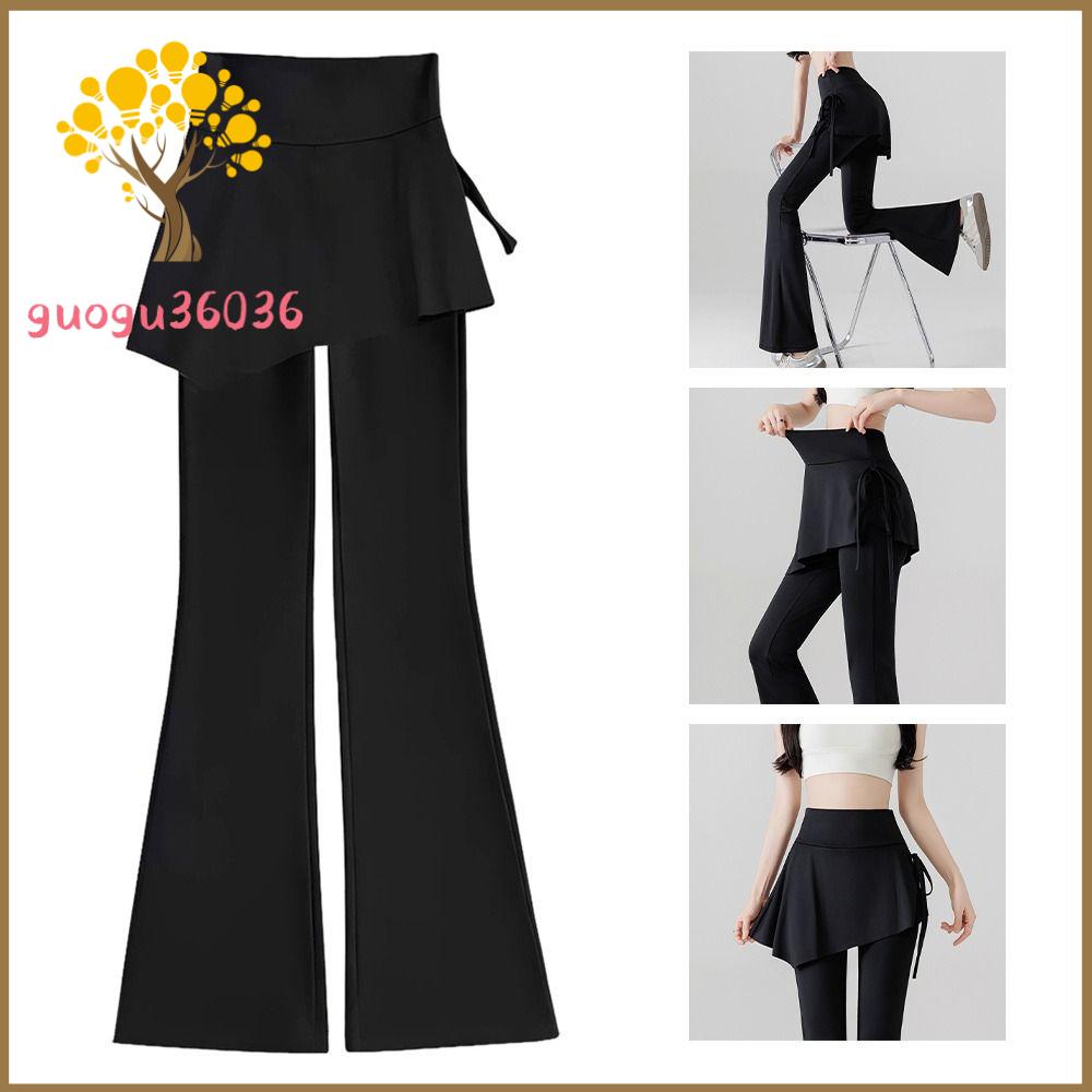GUOGU Vải co giãn Quần váy xòe Thiết kế thon gọn Dây rút eo Quần legging tập yoga Hiệu ứng nâng cơ Chống ánh sáng Quần ống loe Thực hành Yoga