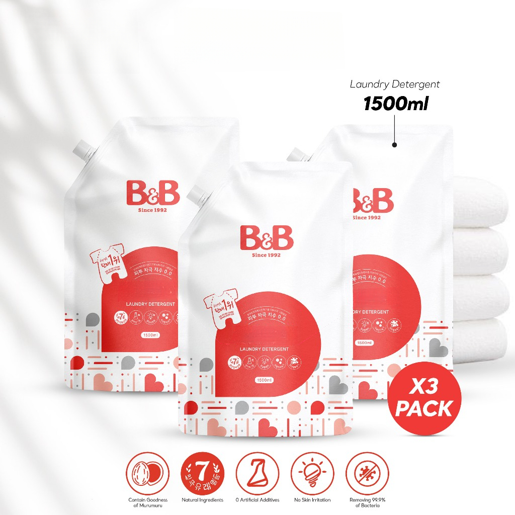 Detergent B and B Detergent Laundry Detergent Refill (1500ml x 3 Packs)