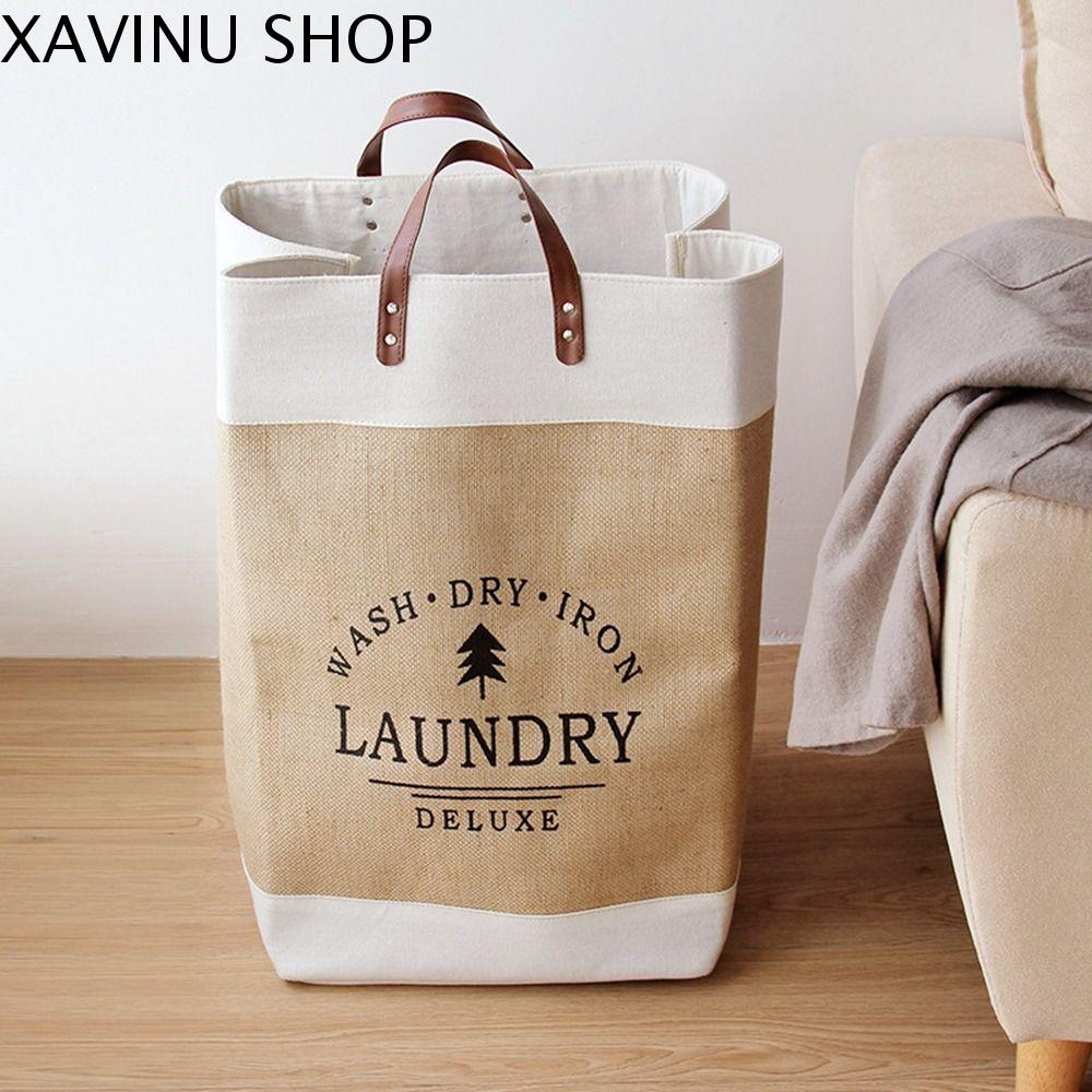 XAVINU Có thể gập lại Giỏ đựng đồ giặt sức chứa lớn Không thấm nước Có tay cầm Giỏ đựng đồ giặt bằng vải Đa chức năng Vải lanh Cotton Đồ tổ chức quần áo bẩn Hộ gia đình