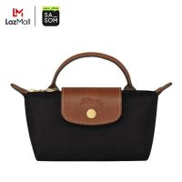 Longchamp Le Pliage Original Pouch With Handle In Recycled Canvas With Gold Hardware Black | ของแท้ ตรวจสอบโดย SASOM