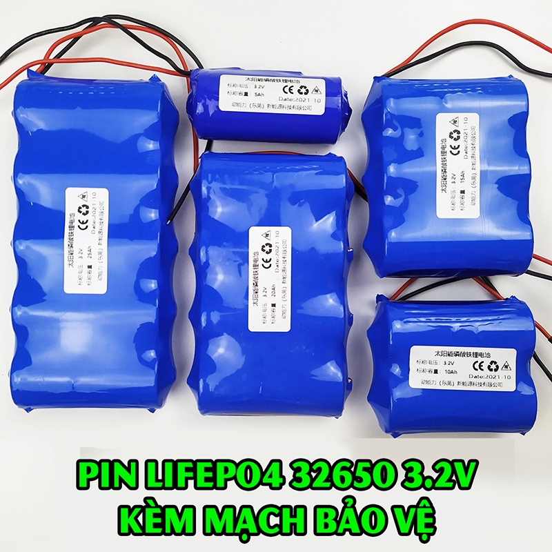 Pin sắt LiFePO4 32650 3,2V kèm mạch bảo vệ 1S cho đèn năng lượng mặt trời 25W 40W 60W 100w 200W