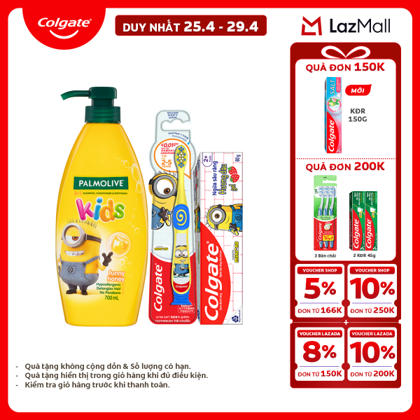 [Chỉ 25-29.4_X2 Voucher giảm 20%] Combo Palmolive Minion chăm sóc toàn diện cho trẻ từ 3 tuổi
