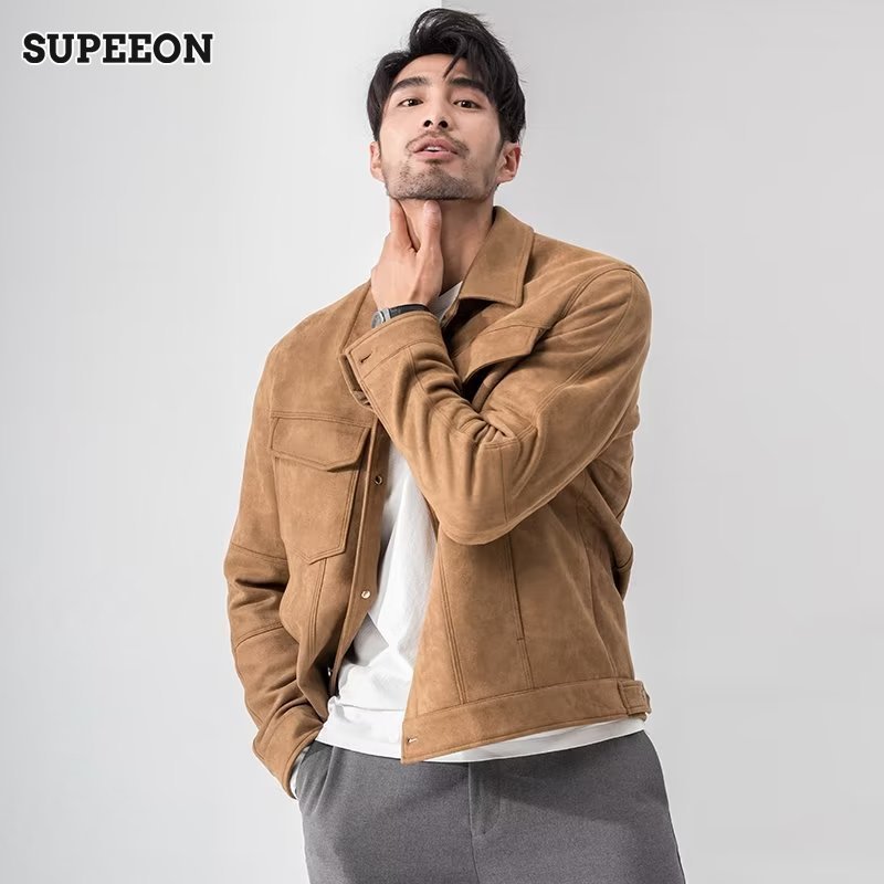 SUPEEON Men s lapel suede jacket Korean style fashion solid casual coat