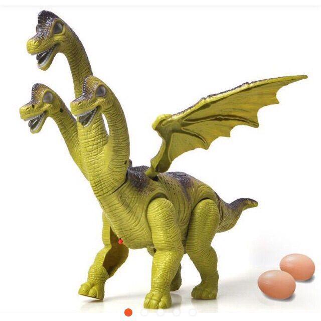 Hộp đồ chơi khủng long 3 đầu cổ dài có cánh đẻ trứng có đèn có nhạc