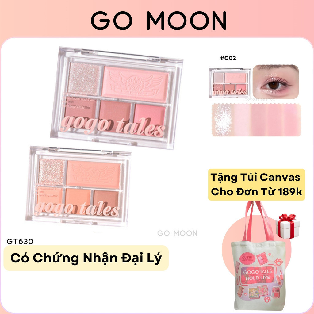Bảng phấn mắt kèm hightlight má hồng Gogo Tales GT630 3 in 1 phấn mắt 5 ô màu gogo tales mini nhỏ gọ