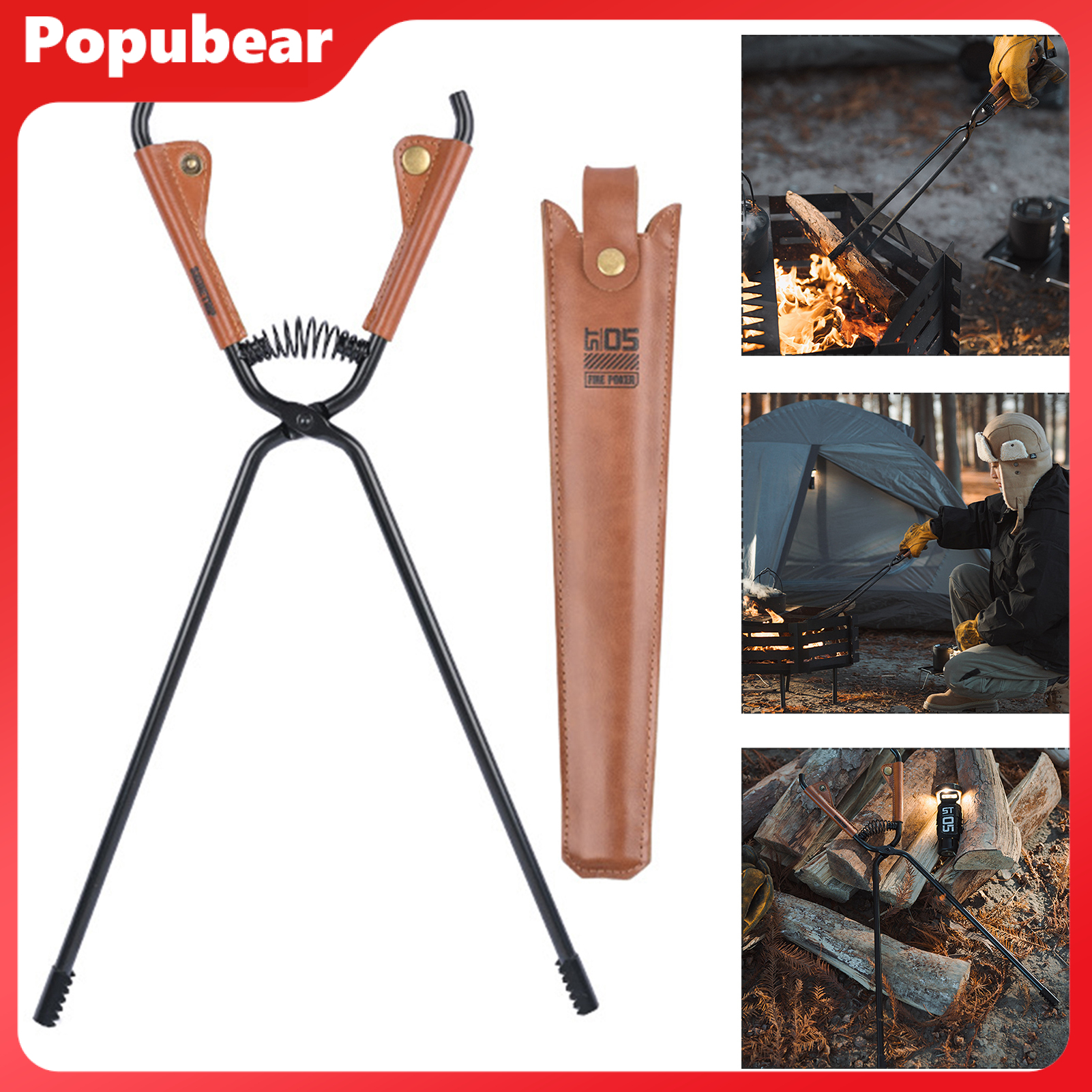 Outdoor Fireplace Tong with Faux Leather Handle Cover Carbon Steel Rustproof Heat Resistant Camping Campfire Firewood Log Grabber Clamp Tool ราคา 1,213 บาท*ส่งฟรี