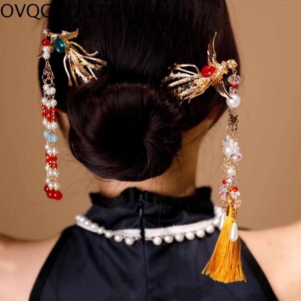 OVQCQO Hợp kim Kẹp tóc tua rua ngọc trai Hoài cổ Ngọc Trai Gậy uốn tóc Thanh lịch Tua rua Tóc Xoăn Phượng Hoàng Phụ nữ