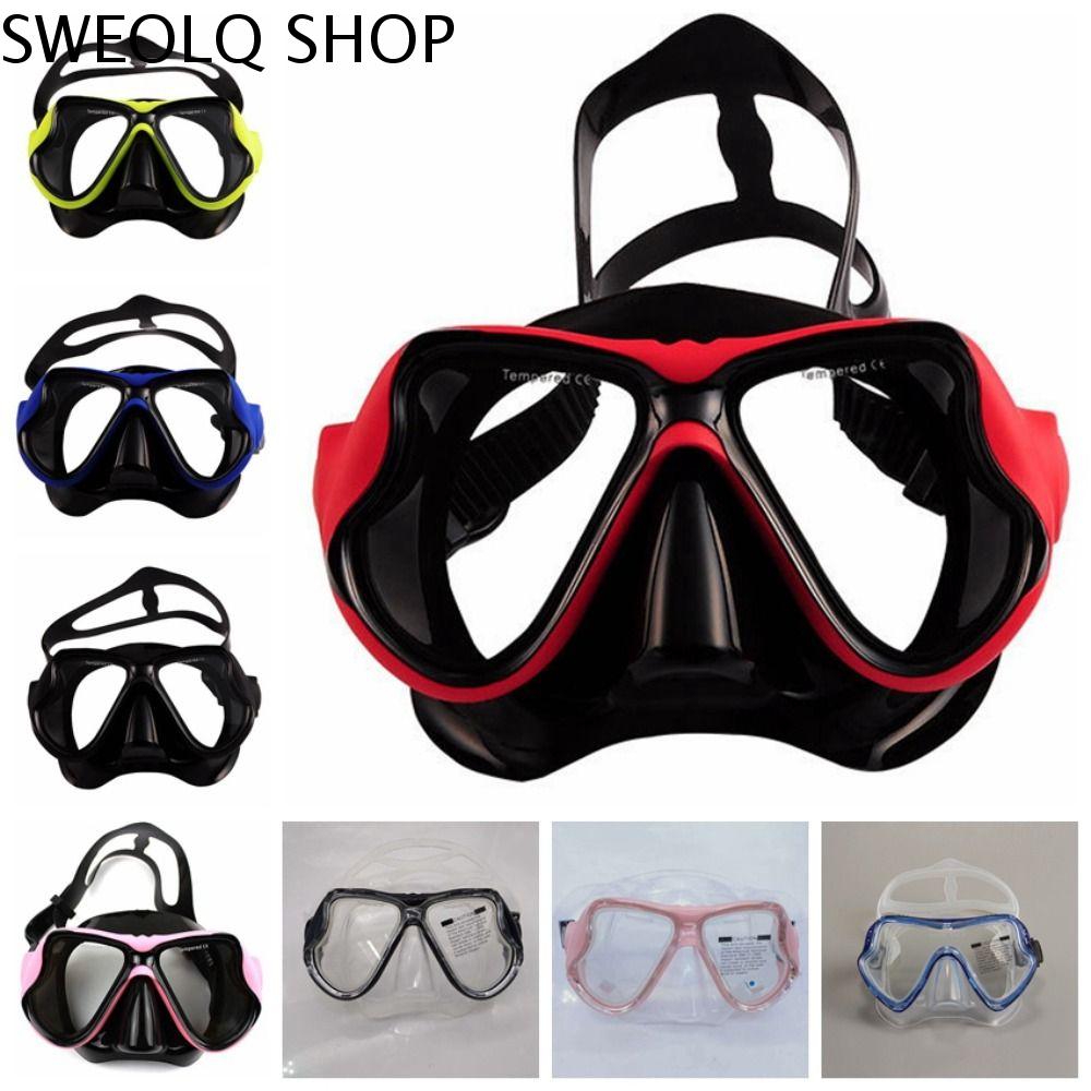 SWEOLQ Kính cường lực Kính lặn Dây đeo kính mắt có thể điều chỉnh Gọng lớn Kính bơi Kính lặn Truyền ánh sáng Bơi lội