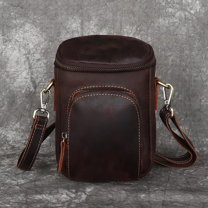 ZZOOI Crazy Horse Leather Man Shoulder Bags Vintage Fashion Messenger Bags Crossbody Bag Top Quality Male Barrel Sling Bag Waist Pack ราคา 1,355 บาท*ส่งฟรี