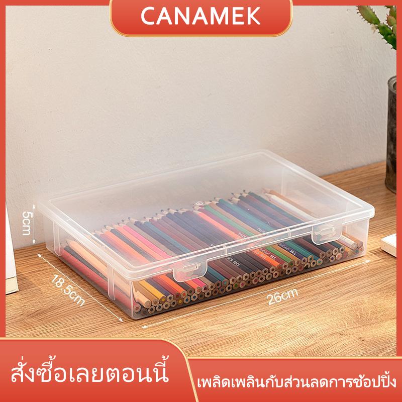 CANAMEK XIMEN กล่องดินสอพลาสติกใสขนาดใหญ่กล่องเก็บสมุดโน๊ตสีเพ้นท์สีสำหรับวาดภาพกลับไปยังอุปกรณ์การเรียน