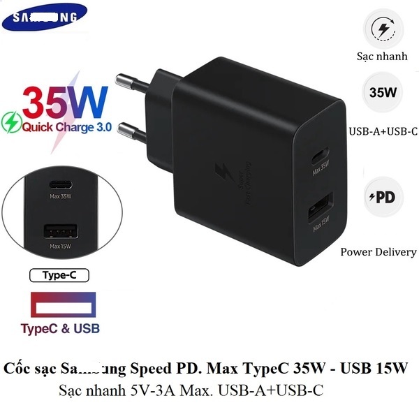 Cóc Sạc Nhanh 35W S@msung S22 Zin (2 Cổng) USB+Type-c và 20W Kim Cương C26