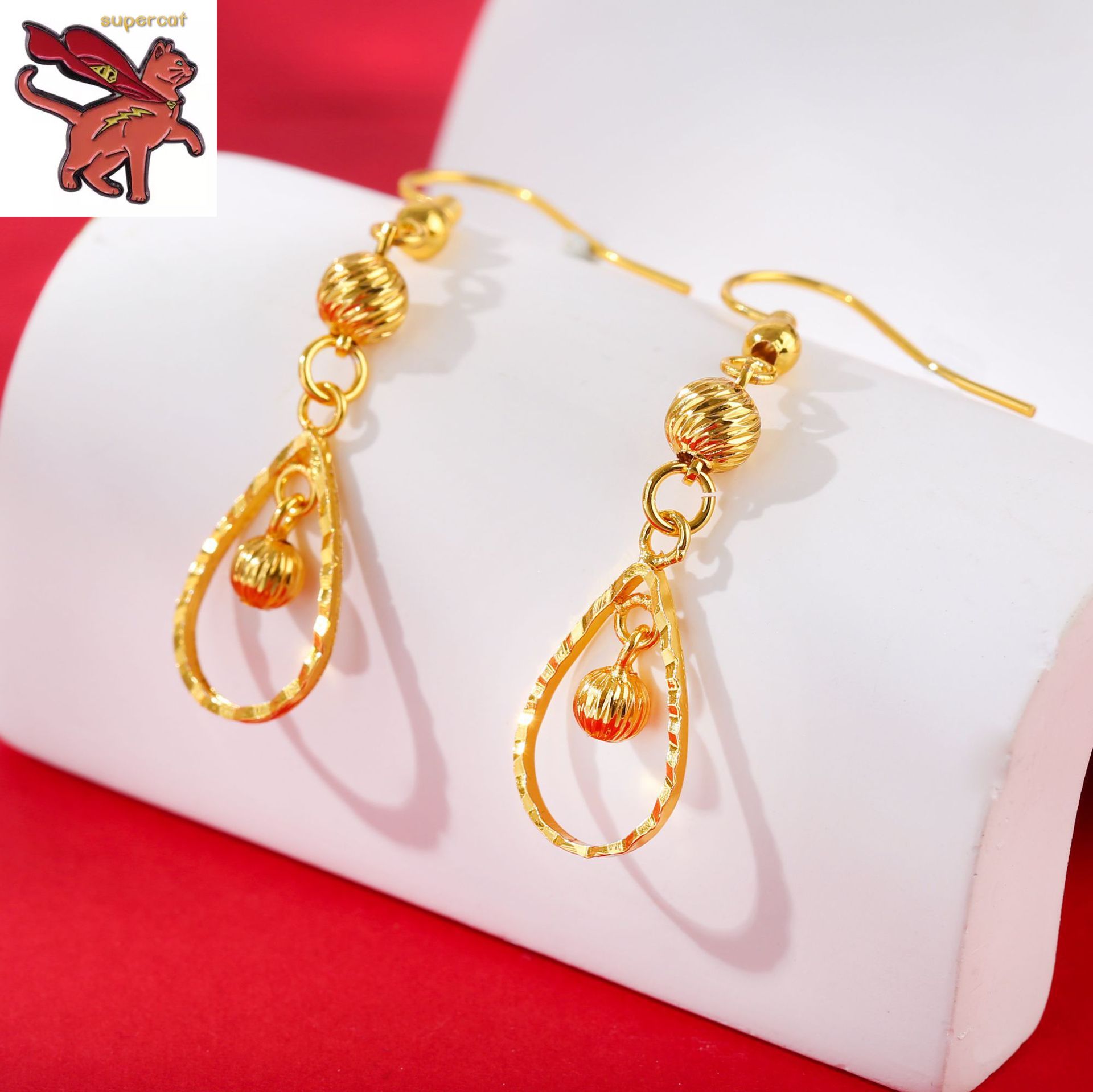 bông tai nữ vàng 18k Bông tai giọt nước nữ trang sức thời trang sang trọng cô dâu bông tai dài